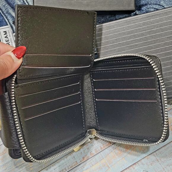 Zipper Wallet for Men Faux Leather Zip Around Black Purse Bifold In Gift Box. - Picture 4 of 6